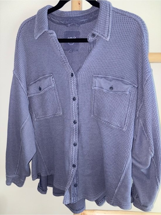 aerie Tops - Aerie Waffle Knit Oversized Button-Up Shirt in Dusty Lavender